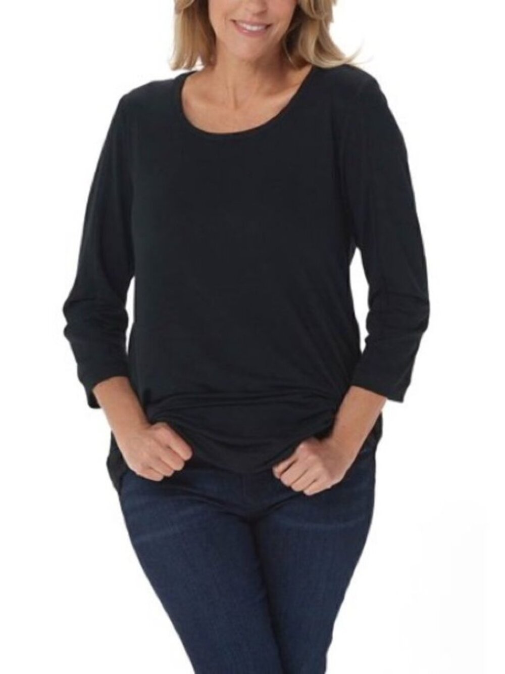 HÂ by Halston French TerryâScoop-Neck with 3/4- Pleated SleevesâTunic